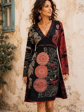 Desigual Vest Ston Wearable Art Dress M L Boho Mandala Patchwork